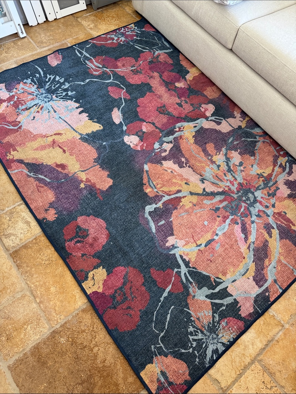Ruggable Watercolor Floral Navy 5x7 Washable Rug Cover | Floral | Multicolor